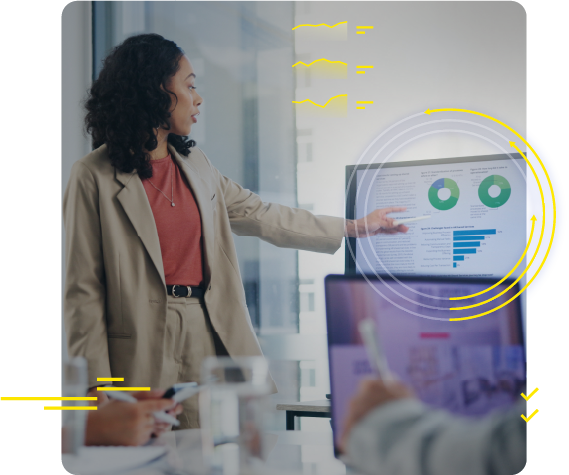 Woman presenting survey findings Woman presenting survey findings